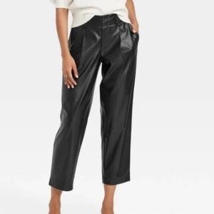 A New Day Black Faux Leather High Rise Pleated Crop Taper Pants Trousers 4